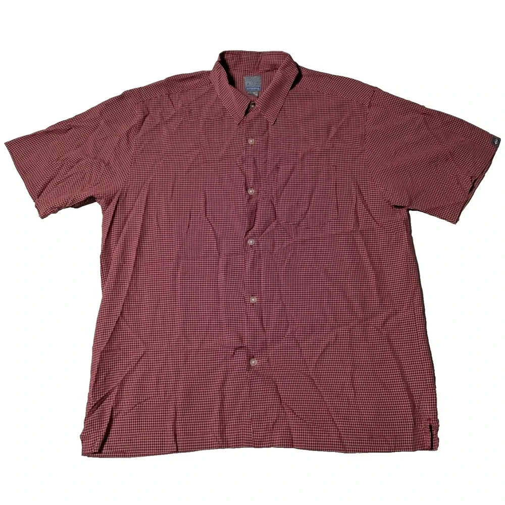 QUIKSILVER Men Large Red‎ Mini Check Nylon Blend Button-Up Shirt